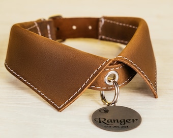 Elegant Dog Collar Leather  with Personalized Name Tag