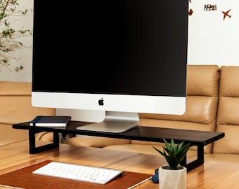 Solid Wood Monitor Stand: Ergonomic Desk Riser, Coworker Gift