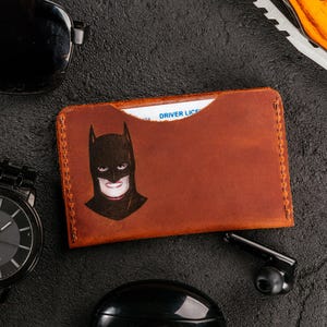 Handcrafted Leather Superhero ID Card Holder: Personalized Comic Wallet
