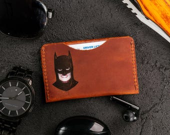 Handcrafted Leather Superhero ID Card Holder: Personalized Comic Wallet