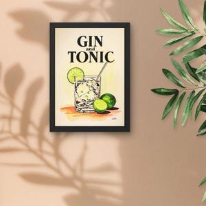 Retro Gin and Tonic Digital Print - Vintage Cocktail Art for Home Decor