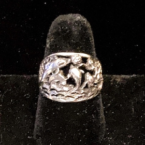 Vintage Sterling Ring Dolphin Pod Playing Volleyball SZ 7