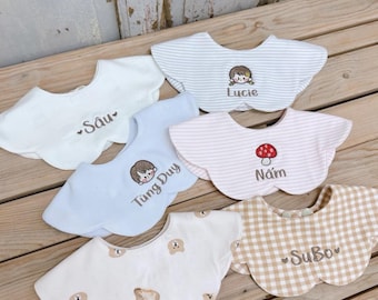 Custom Cotton Baby Bib: Personalized Name Bibs, Embroidered Round Bib for Boys & Girls, Babies Christmas Gift