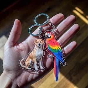 Custom Pet Portrait Keychain, Personalized Acrylic Key Ring for Dog Mom or Cat Dad ,Gift for Pet Lovers, Pet Memorial Keychain