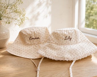 Chapéu de balde personalizado para bebê, chapéu de sol infantil bordado, chapéu de verão com nome personalizado, chapéu de praia de algodão para bebês e crianças pequenas, presente para meninos e meninas