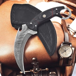 New Custom Handmade Damascus Steel Karambit Hunting  Knife with Leather Sheath | Birthday Gift Special