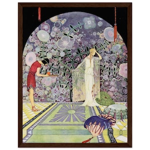 Whimsical fairy tale poster floral fantasy wall art Art Nouveau vintage illustration symbolic book print