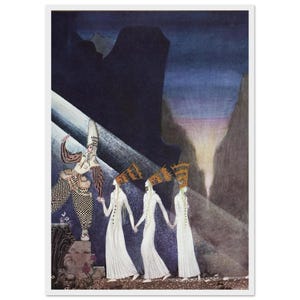 Fantasie prinses redding print gotische sprookje kunst vintage verhalenboek wanddecoratie premium matte boekillustratie