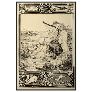 Mermaid fairy tale wall art vintage folklore sea creature print Art Nouveau fantasy poster storybook decor gift