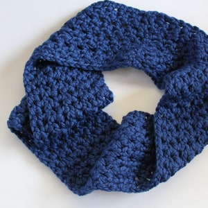 Crochet Navy Infinity Scarf: Chunky Wool Blend Neck Warmer