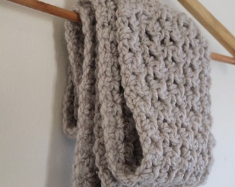 Taupe crochet infinity scarf for women, men scarves, oatmeal chunky cowl, beige circle neckwarmers, travel accessories