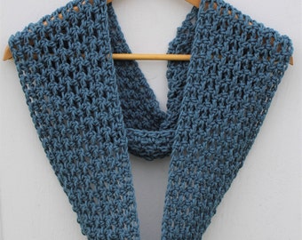 Blue Crochet Infinity Scarf, Dusty Blue Gray Crochet Circle Cowl Scarf, Ready to Ship, Soft Cozy Loop Scarves