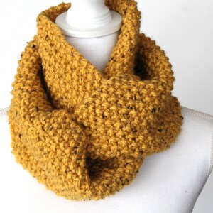Mustard Infinity Knitted Cowl Scarf, Chunky Gold Handmade Cowl, Soft and cozy Handknit Scarves, cold weather accessories