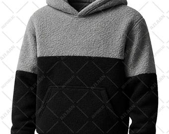 Sherpa Hoodie Pullover For Him And Her, Two Tone Unique Style, Fashion, Unisex, Streetwear