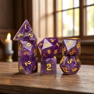 Real Amethyst Gemstone Dice Set | Handcrafted Natural Crystal DND Dice | Unique Purple Gem Dice Gift for Players & Collectors