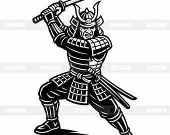 Samurai Warrior with Katana Sword SVG | Japanese Fighter Vector (Digital Files)