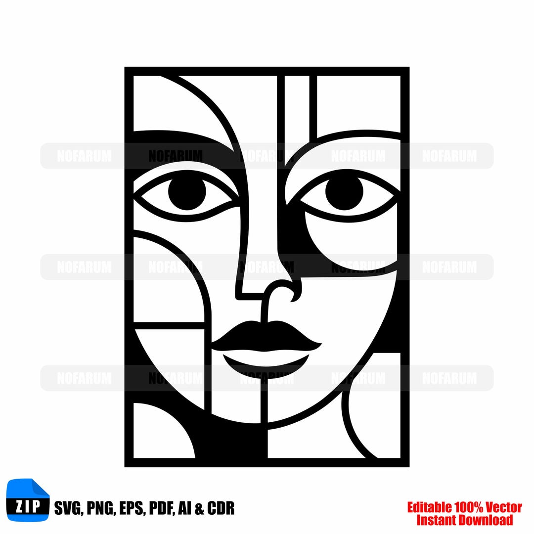Abstract Face SVG Modern Line Portrait Minimalist Woman Cricut Digital ...
