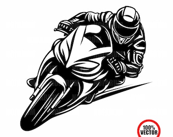 Racing Motorcycle Vector Art: Biker Silhouette SVG, PNG (Digital Download)