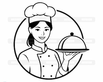 Chef femenina SVG plato para servir restaurante cocinero cocina servicio de comida ilustración icono gráfico