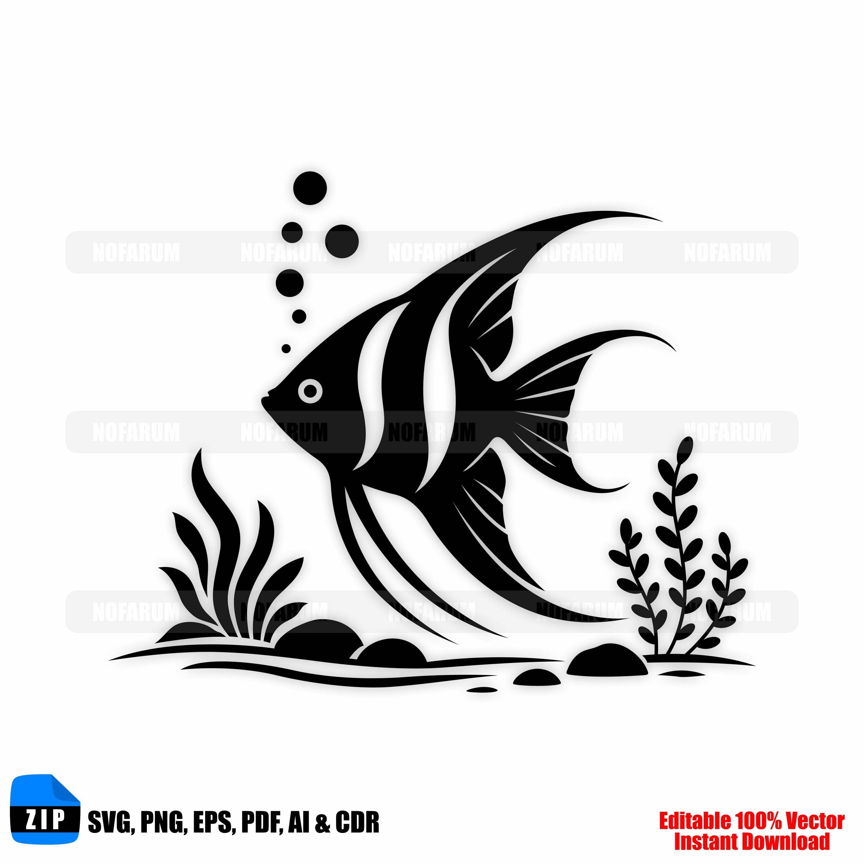 Angelfish SVG PNG Minimalist Aquarium Fish Line Art Angelfish Swimming ...