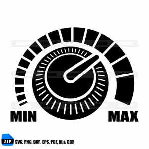 Volymratt SVG Kontrollratt Ljudmixer Ikon Min Max Cricut Silhuett Utskrivbar