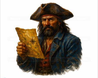 Vintage Pirate Treasure Map PNG: Old Sea Captain Illustration (Digital Download)
