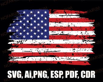 Distressed American Flag Print: SVG EPS PNG (Digital Download)
