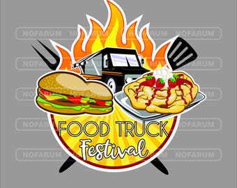 Food Truck Festival Logo - Tasty Street Food Design - Burger & Waffle Vector Design - Flaming Food Truck - Delicious Festival - Festival svg