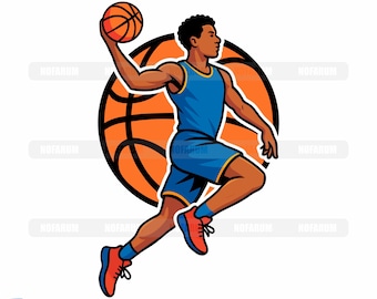 バスケットボールダンクSVG パワフルなスラムアクションスポーツデザイン（クリカットシャツクラフト用）