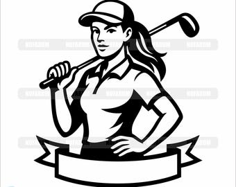Female Golfer SVG: Woman Golfer Silhouette, Lady Golf Logo Vector (Digital Files)