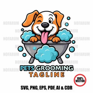 Pet Grooming Logo | Cute Dog Bath Vector | Pet Spa Clipart | Grooming Business Branding | Dog Wash T-Shirt Design | animal grooming logo Svg
