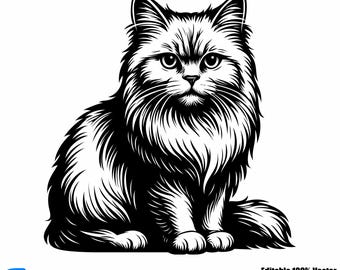 Gato persa SVG: Clipart vectorial de gato de pelo largo y esponjoso (archivo de corte digital)
