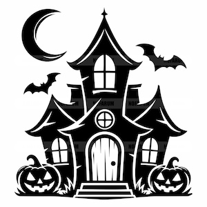 Spökhus SVG, halvmåne Clipart, läskigt slott PNG, Cricut Cut-fil, Halloween-vektorkonst, gotisk design
