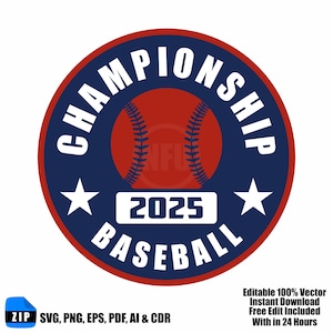 Baseball Championship Logo 2025 | Sports Team Badge Design | Editable Vector Instant Download