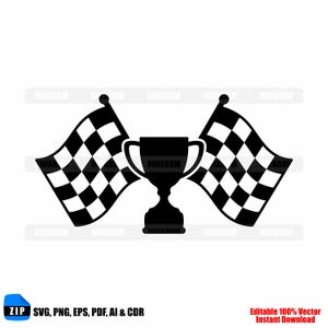 Racing Trophy SVG | Rutig flagga segervektor för Cricut hantverk, klistermärken och design