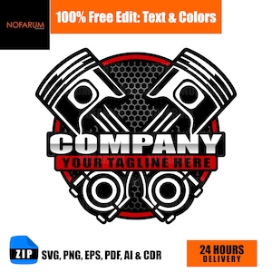 Logotipo SVG de pistones cruzados, emblema de motor de mecánico automotriz para proyectos de marca de garaje y Cricut.