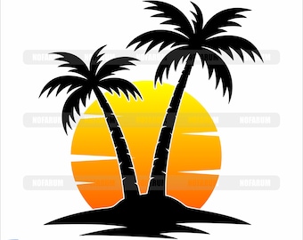 Palm Tree Sunset SVG: Tropical Beach Silhouette (Digital Download)