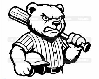 野球のクマのマスコット SVG、スポーツ漫画クリップアート（デジタル