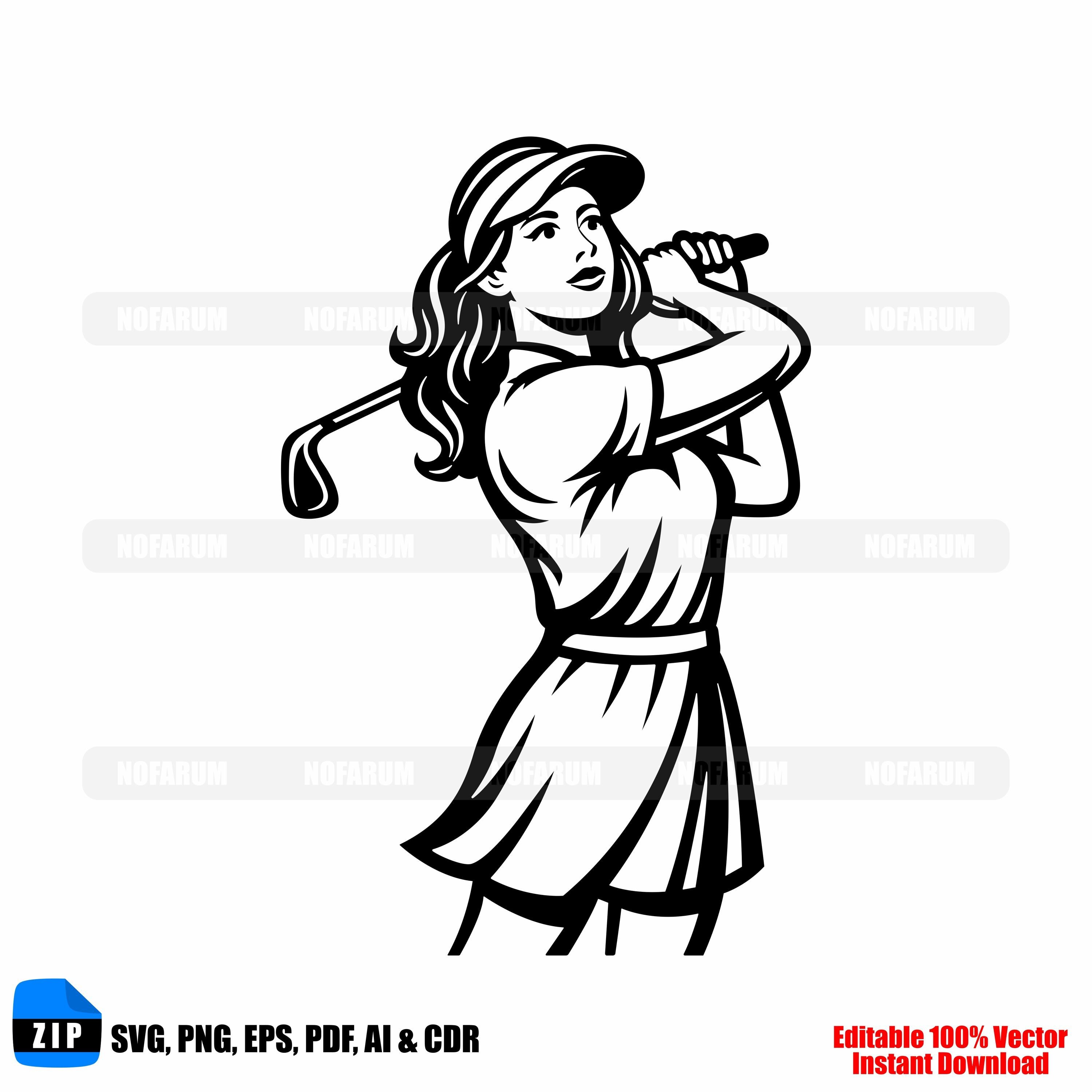 Female Golfer Swing SVG Elegant Woman Golf Player Sport Silhouette ...