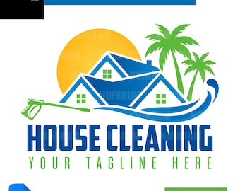 Modern House Cleaning Logo: Pressure Wash & Tropical Design (Editable Vector Design)