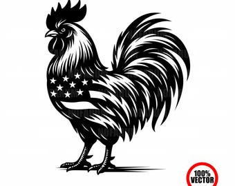 Patriotic Rooster SVG: American Flag Chicken Clipart (Digital Download