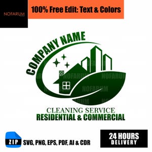 Cleaning Service Logo | Residential & Commercial Logo Design | Housekeeping Maid Logo | Eco Green House Cleaning | Editable Business Logo