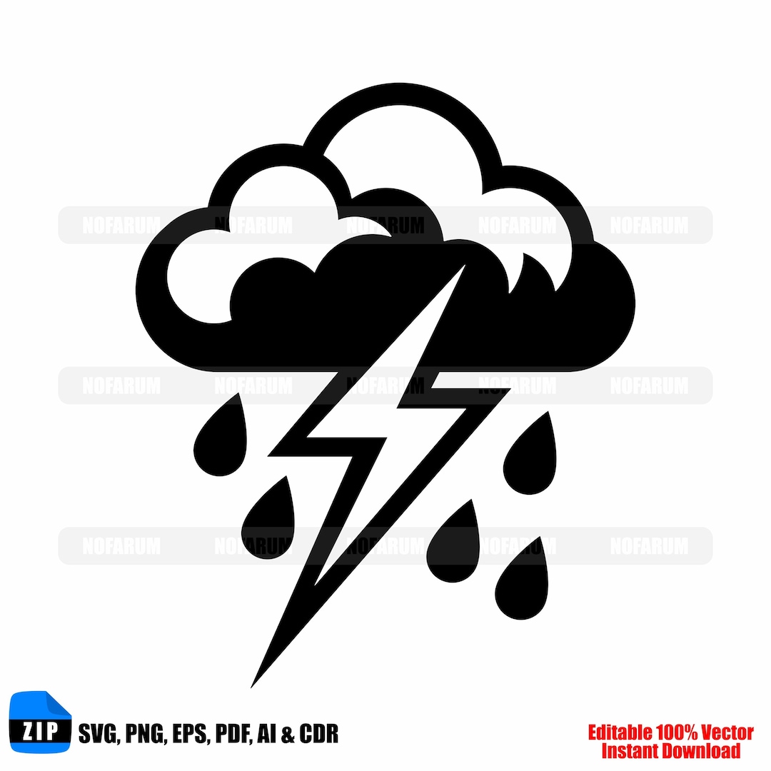 Storm Cloud SVG | Lightning Rain Icon for Weather Crafts and Cricut DIY ...
