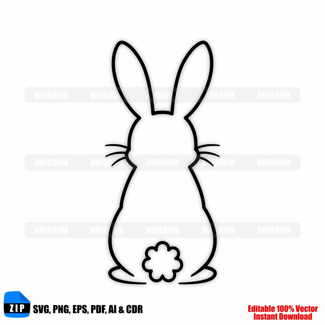 Rabbit Back Silhouette SVG, Minimalist Bunny Line Art Digital Download ...