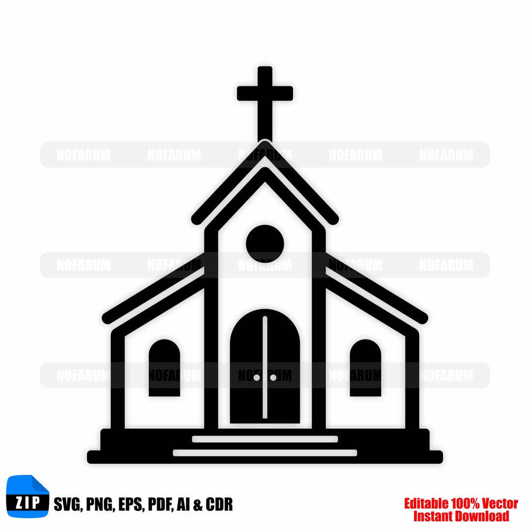 Church Building SVG Christian Chapel Cross Icon Cricut Laser Cut ...