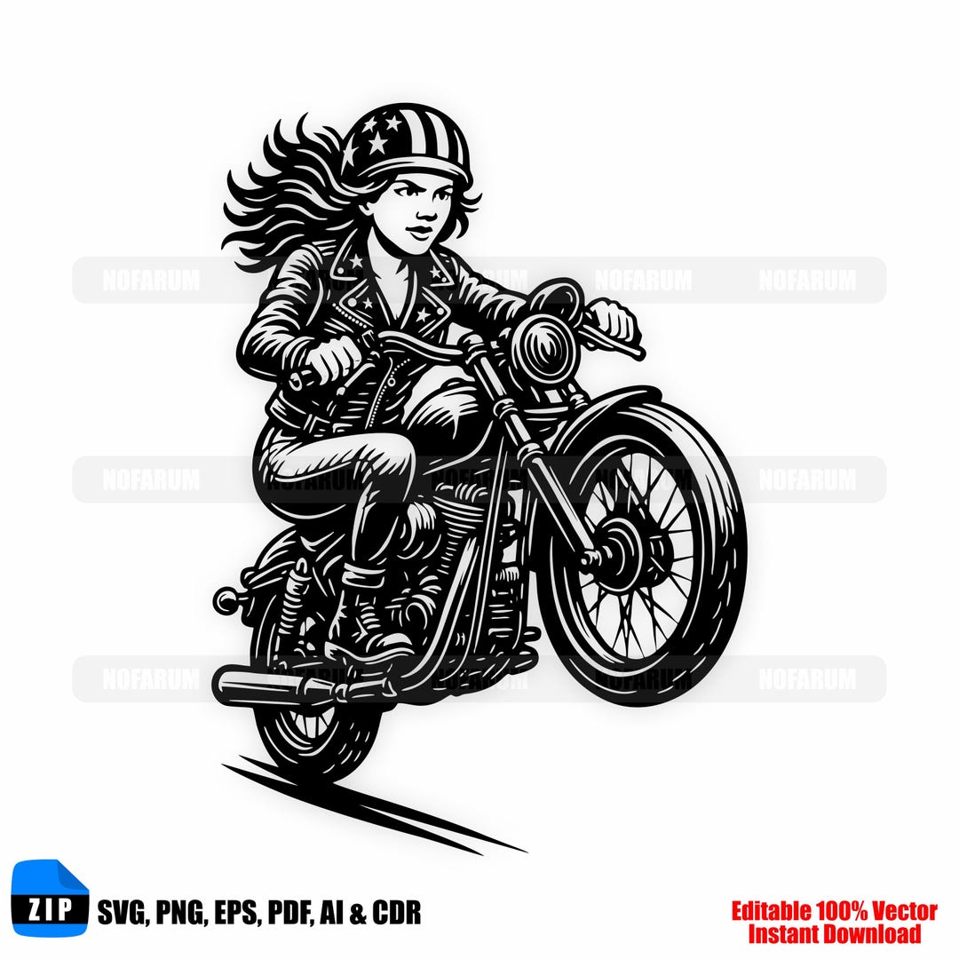Lady Motorcycle Rider Svg Female Biker Riding Motorcycle SVG for T-shirts, Stickers, Garage Décor ...