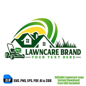 Lawn Care Logo Design for Landscaping Business | Mowing Service Logo | Editable Green Yard Maintenance Logo