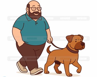 Ilustración SVG de hombre paseando a su perro para amantes de los perros, manualidades, camisetas, proyectos de Cricut