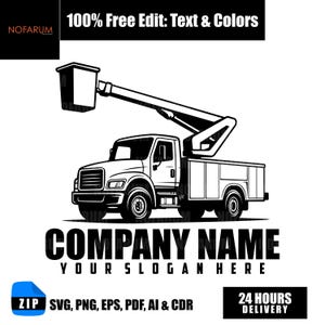 Utility Bucket Truck Logo | Construction Maintenance Vehicle Vector | Service Truck Illustration for Business Branding | SVG PNG