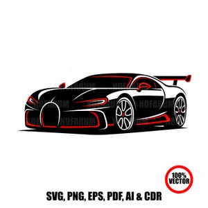 Modern Black Red Sports Car Vector | Cool Supercar Clipart | Luxury Car SVG for T-Shirt & Stickers | Digital Download Design